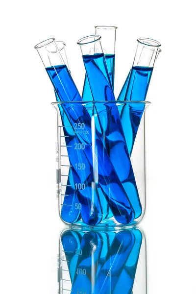 Test tubes blue liquid, Laboratory Glassware — Stock Photo, Image