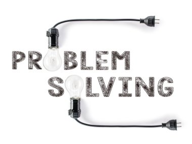 problem solving  phrase and light bulb, hand writing, conclude,  clipart