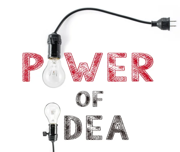 Power of idea phrase and light bulb, hand writing, Brainstorming — Zdjęcie stockowe