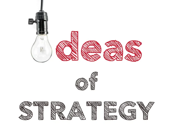 Ideas of strategy phrase and light bulb, hand writing, Marketing — Stock Photo, Image