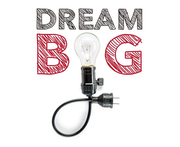 Dream big phrase and light bulb, hand writing — Φωτογραφία Αρχείου
