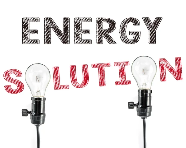 Energy solution phrase and light bulb, Energy saving — 图库照片