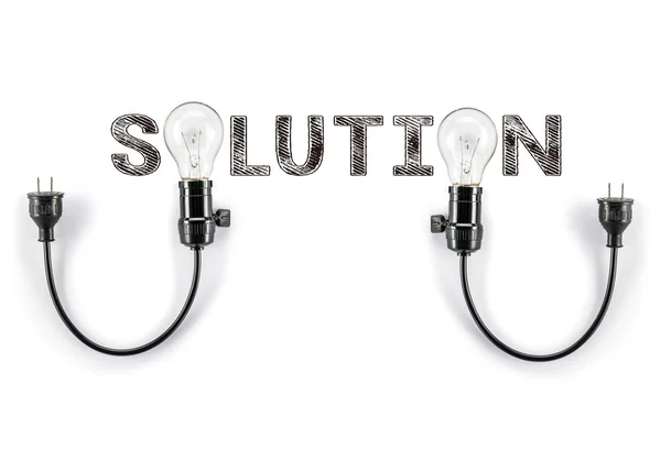 Solution phrase and light bulb, hand writing, Marketing Business — 图库照片