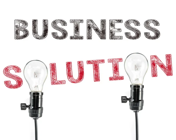 Business solution phrase and light bulb, hand writing, Marketing — 图库照片