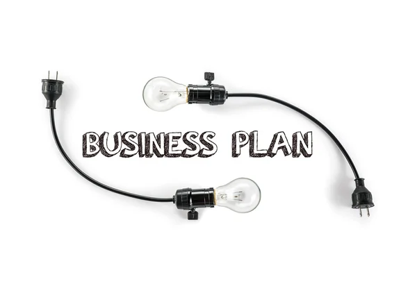 Businesss plan  phrase and light bulb, hand writing, Marketing s — Stockfoto