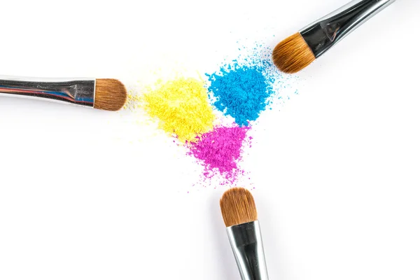 Multi Colored Powder Eyeshadow with Brush, fashion beauty tool — Stockfoto