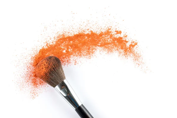 Orange Powder Eyeshadow on a Brush, fashion beauty — стоковое фото