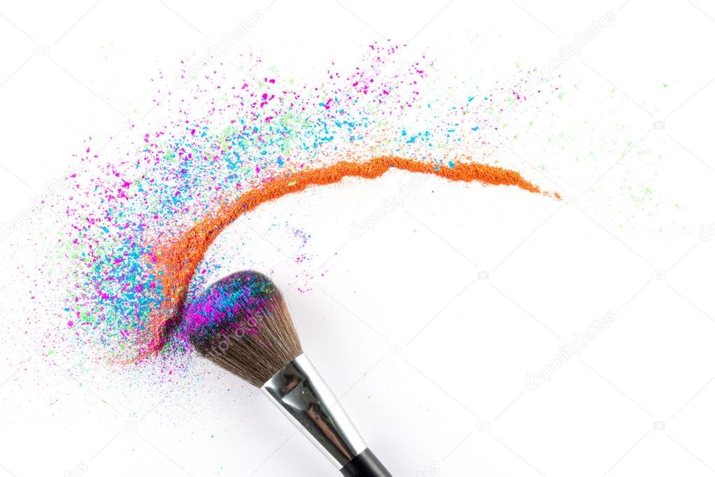 Multi Colored Powder Eyeshadow on a Brush, fashion beauty