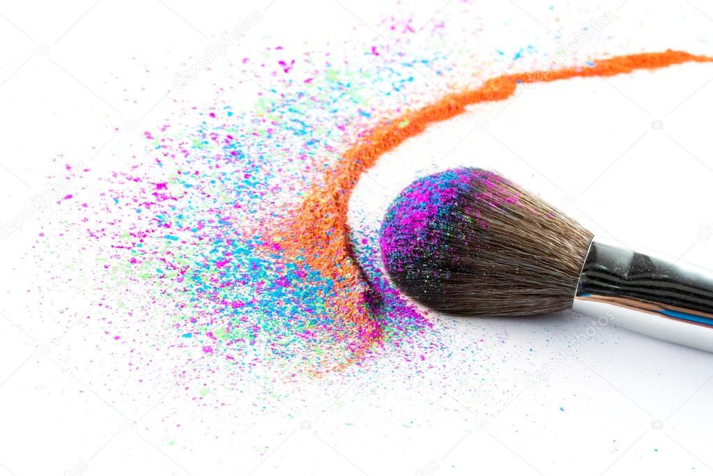 Multi Colored Powder Eyeshadow on a Brush, fashion beauty