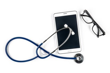 Steteskop ve gözlük Tablet, dokunmatik ekran ile
