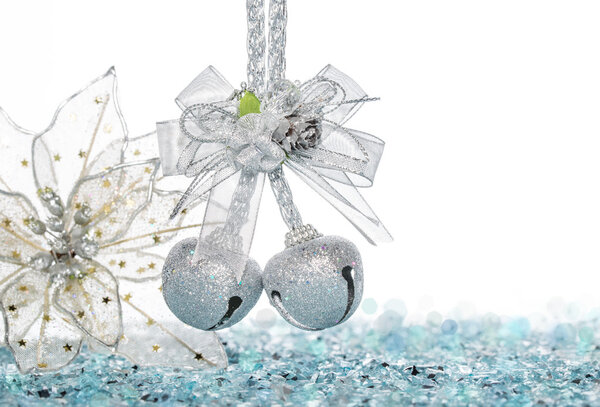 Luxury Silver jingle Bells and flower on Snow