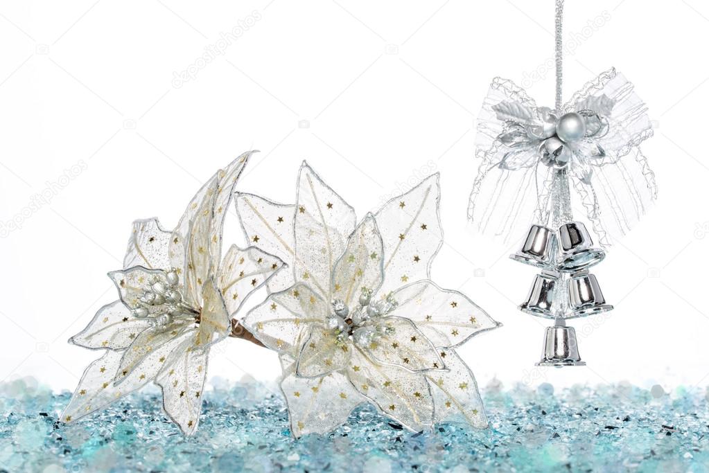 Luxury Silver jingle Bells with Snow, hanging Decoration 
