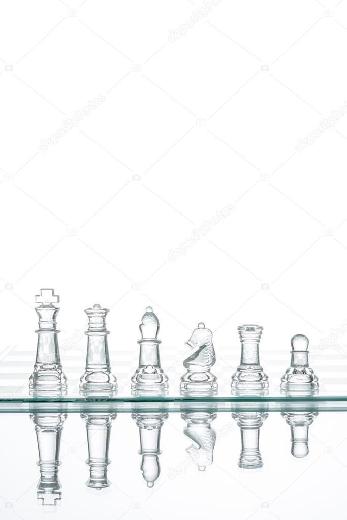 group transparent glass Chess, Reflection Studio Shot War