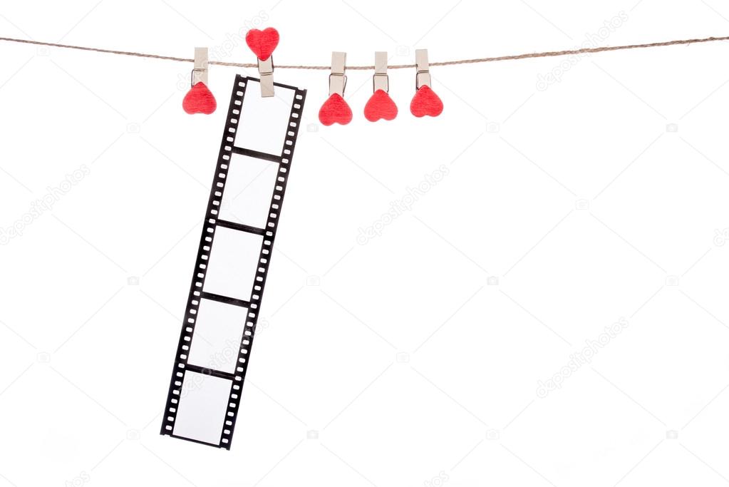 heart  shape clip on a  twine, hanging Negatives, love movie