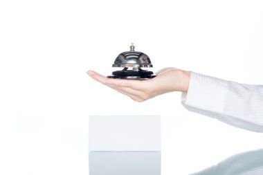 Hizmet bell, tutan kadın el resepsiyonist