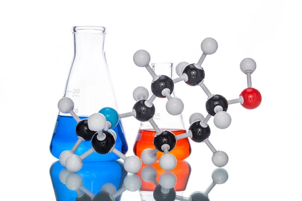 Moleculaire structuur en kleurrijke vloeistof — Stockfoto