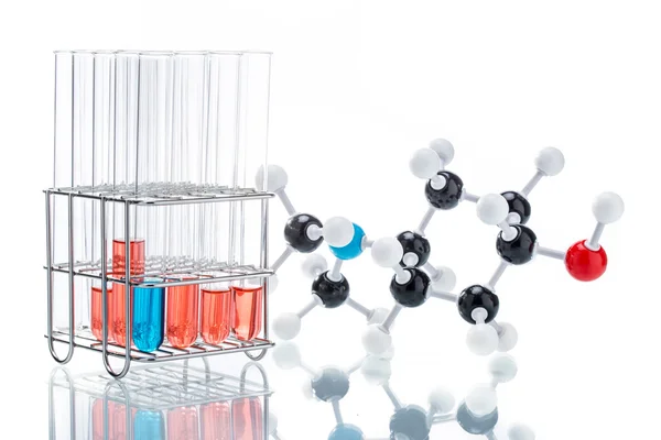 Molekularstruktur und Flüssigkeit im Reagenzglas — Stockfoto
