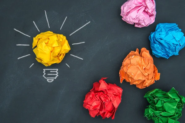 New good ideas, colorful Paper Ball on Blackboard — Stock Photo, Image