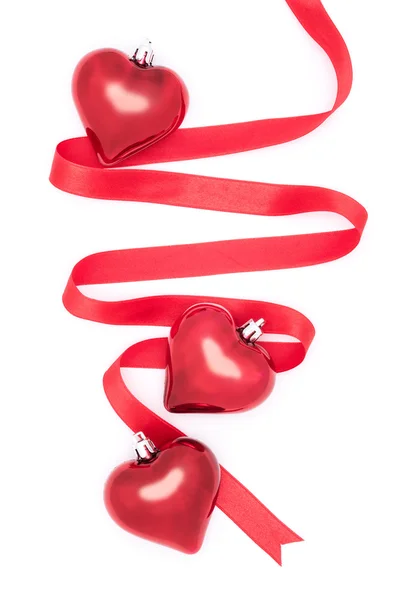 Celebrate Valentine's Day, hearts and red ribbon Royalty Free Stock Images