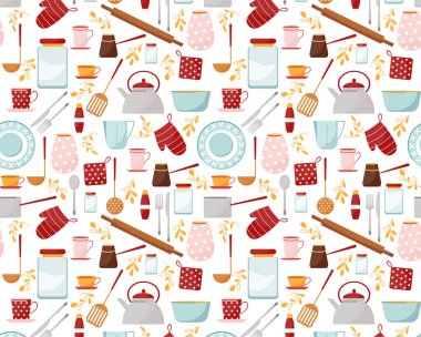 Kusursuz mutfak duvar kağıdı tasarımı. Vektör illüstrasyonu 