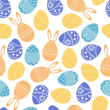 Paskalya bayramının kusursuz süsü. Dantelli dekoratif yumurtaların son moda renkleriyle vektör deseni. Tebrik kartı, kumaş baskısı, kapak ya da hatıra defteri, hediye paketi için tasarım