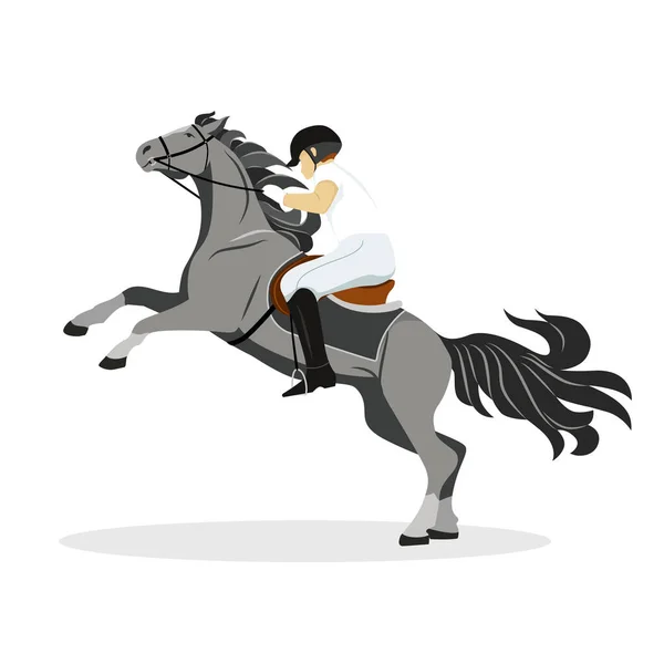 Häst Med Ryttare Jockey Häst Ridning Kvinnan Hästen Ridsport Isolerad — Stock vektor