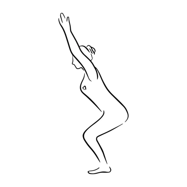 Stilisierte Frau Yoga Stuhl Pose Utkatasana Vektor Linie Art Stil — Stockvektor