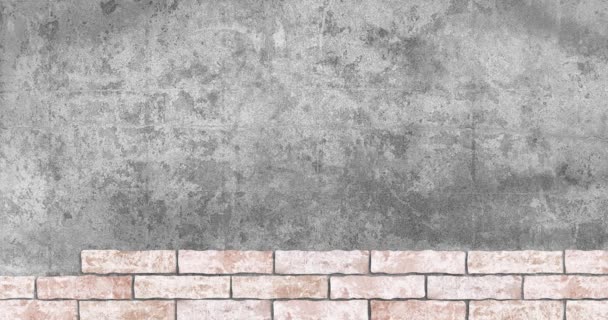 Red brick wall construction on concrete grey background. Concept of construction. Copy space. — Stock Video