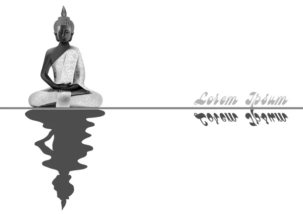 Meditando Buddha postura in argento e nero colori con reflec — Vettoriale Stock