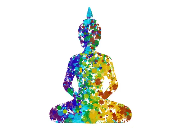 Postura de Buda meditante en colores arcoíris — Vector de stock