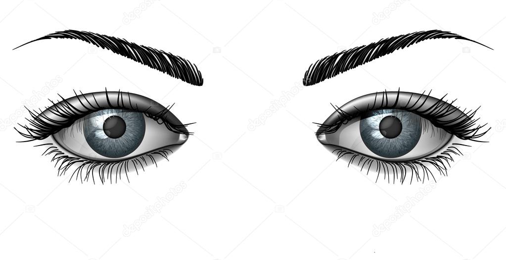Photorealistic human female eyes close up