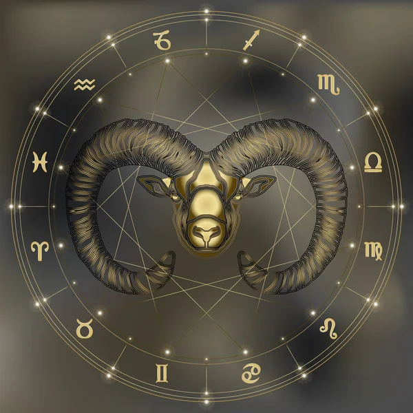 Golden Ram, signo del zodíaco Aries — Vector de stock