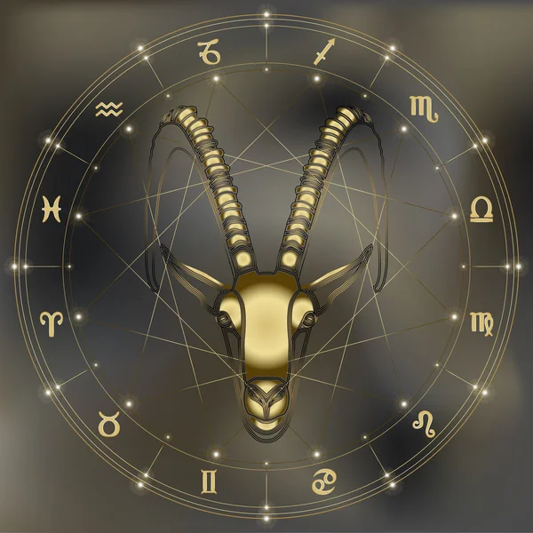 Golden goat portrait, zodiac Capricorn sign — Stock Vector