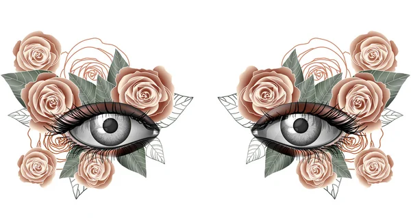 Mirada de la primavera, maquillaje artístico ojo fotorrealista — Vector de stock