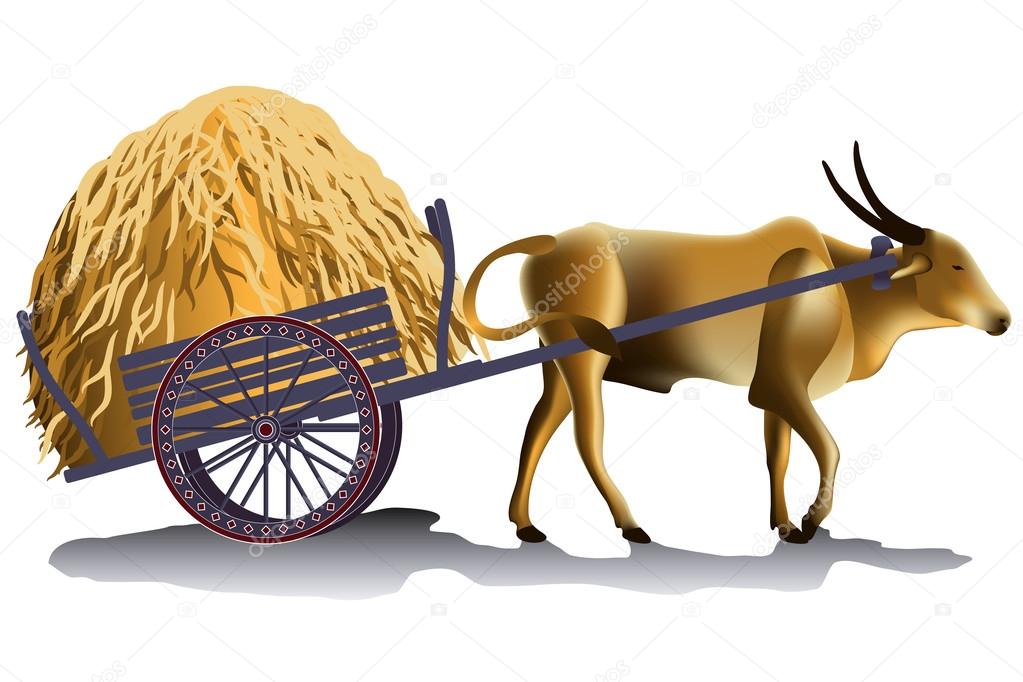 Hayrick in the buffalo cart vector illustration