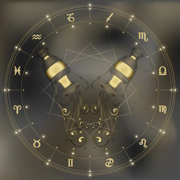 Amphore dorée, signe du zodiaque Verseau — Image vectorielle