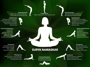 Yoga infographics, Surya Namaskar sequence clipart