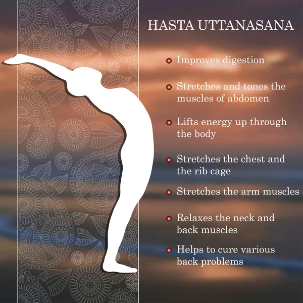 Yoga positur infografi, nytte av praksis – stockvektor