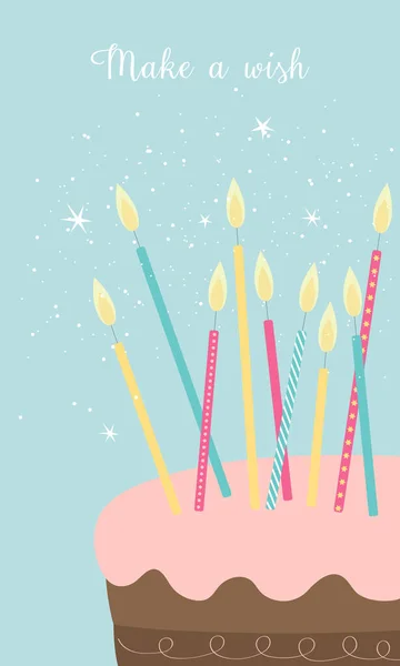 Doğum Günün Kutlu Olsun Dilek Tut Mumlu Kek — Stok Vektör