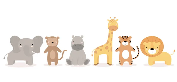 Cartoon Cute Animals Children Greeting Card Poster Children Room Clothing — Stock Vector