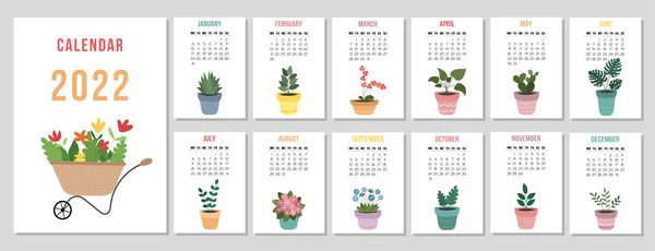 Календар 2022 Рік Кімнатні Рослини Обкладинка Щомісячних Сторінок Тиждень Починається — стоковий вектор