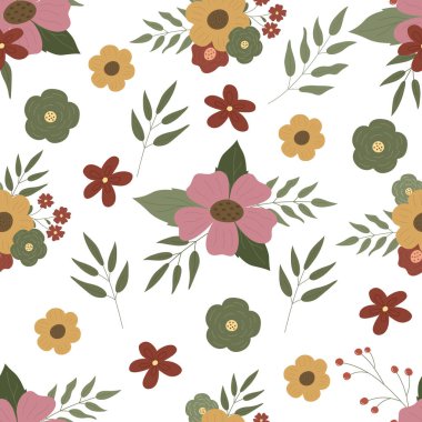 Kusursuz çiçek deseni. Çiçekler, bitkiler, yapraklar. Kumaş tasarımı, duvar kağıdı, kapak resmi, hediye paketi için mükemmel..