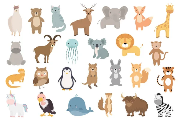 Conjunto Animales Dibujos Animados Lindos Animales Domésticos Salvajes Marinos Ilustración — Archivo Imágenes Vectoriales