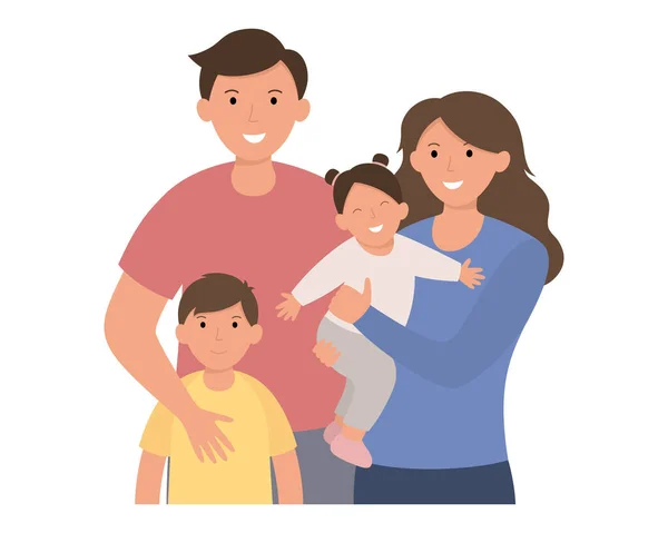 Glückliches Familienporträt Vater Mutter Tochter Sohn Vektor Illustration Flachen Stil — Stockvektor