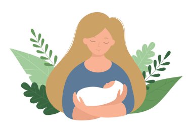 Bir anne ve yeni doğmuş bir bebek. Düz bir şekilde vektör illüstrasyonu