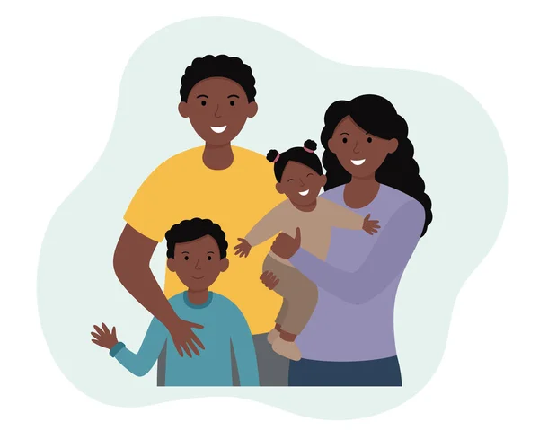 Una Familia Afroamericana Feliz Padres Hijos Padre Madre Hija Hijo — Vector de stock