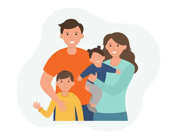 Happy Family Portrait Parents Children Vector Illustration Flat Style — Stock Vector