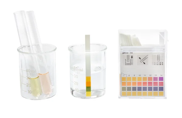 Testa pH papper indikatorer och röret lösning — Stockfoto