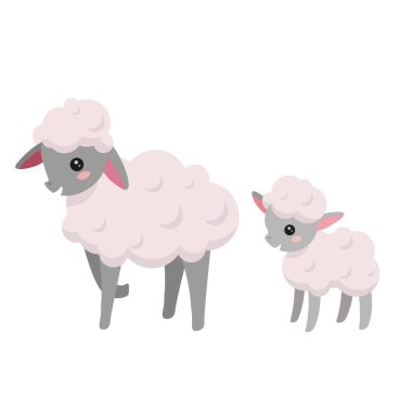 Çiftlikte yaşayan hayvanlarla şirin çocukların çizimi. Çizgi film tarzında iki tavuk. Beyaz arkaplan vektör resminde izole edildi.