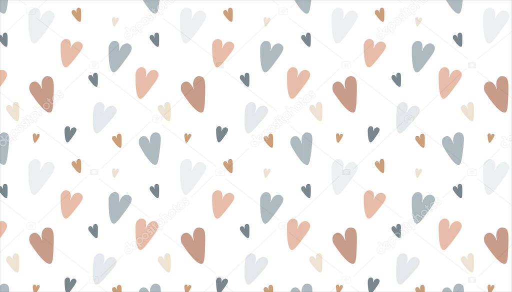 Pattern with cute hearts in Scandinavian style. Bohemian cartoon and trendy children pattern for invitation card, instagram, room decor, textile. Isolated vector.